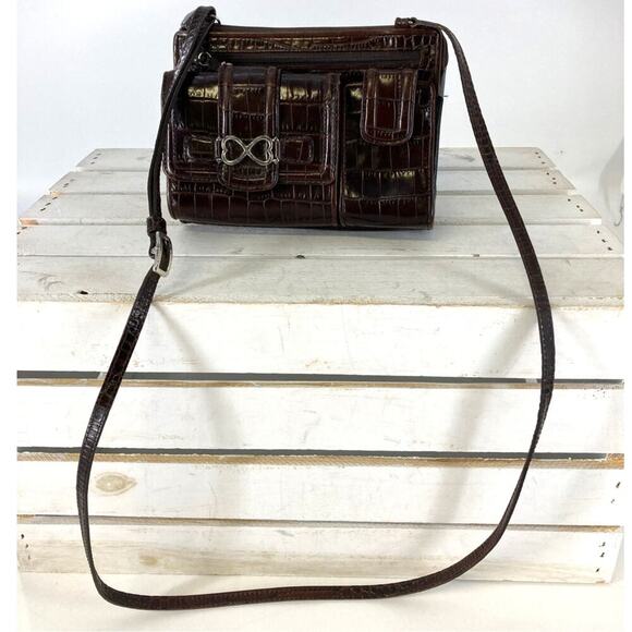 BRIGHTON SMALL BROWN ANIMAL PRINT CROSSBODY BAG WITH POCKETS - Picture 2 of 16